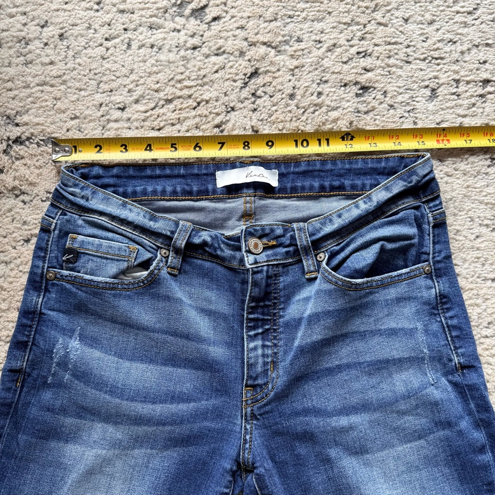 Kancan Med/Dk Wash Skinny Raw Hem Distressed Mid-Rise Stretch Woman’s Jean 11 - Picture 12 of 14